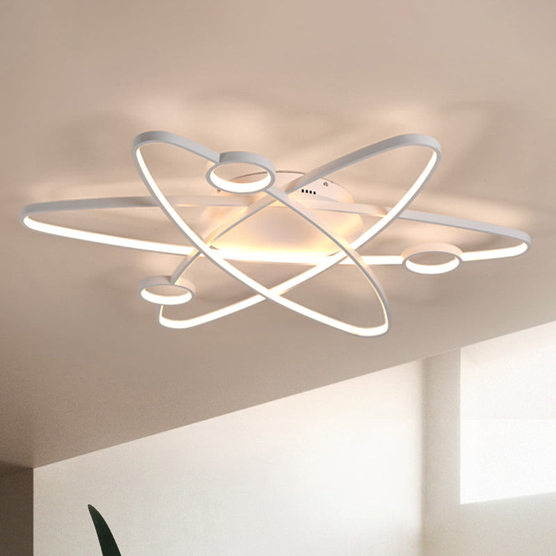 Modern Oval Flush Ceiling Lamp With Led Acrylic White/Coffee Finish In Warm Light - 23.5/31.5/39
