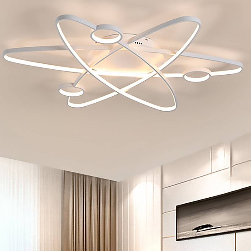Modern Oval Flush Ceiling Lamp With Led Acrylic White/Coffee Finish In Warm Light -