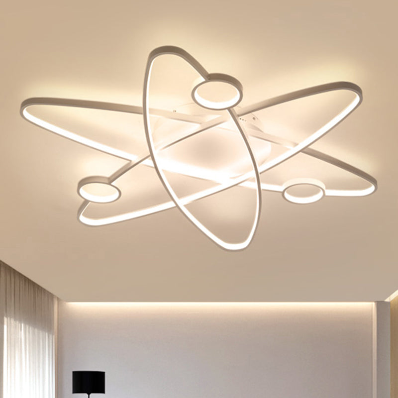 Modern Oval Flush Ceiling Lamp With Led Acrylic White/Coffee Finish In Warm Light -