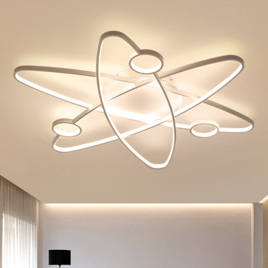 Modern Oval Flush Ceiling Lamp With Led Acrylic White/Coffee Finish In Warm Light -