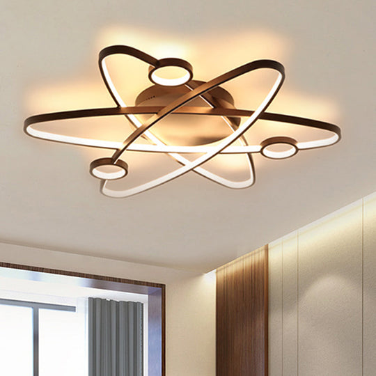 Modern Oval Flush Ceiling Lamp With Led Acrylic White/Coffee Finish In Warm Light -