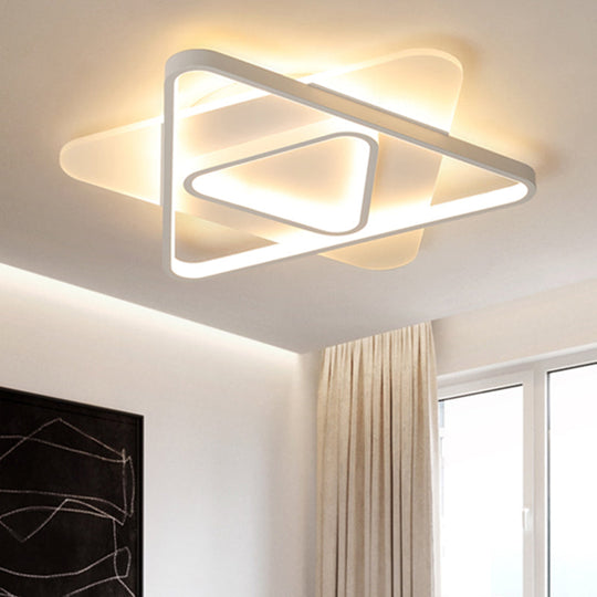 Modern White Led Triangle Flush Mount Ceiling Lamp - 17/21/25 Wide Acrylic Fixture In White/Warm
