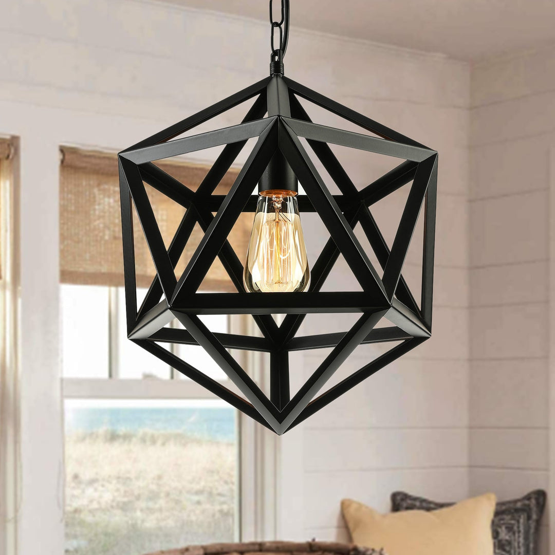 Industrial Geometric Metal Pendant Light 14’ / 18’ Dia 1 Bulb Black/Rust - Perfect For Dining