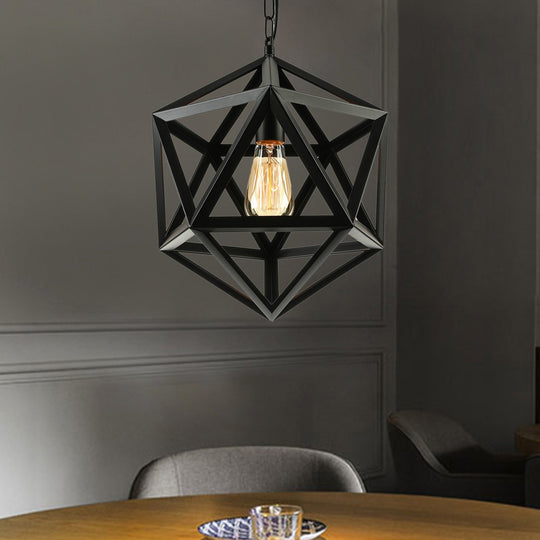 Industrial Geometric Metal Pendant Light 14’ / 18’ Dia 1 Bulb Black/Rust - Perfect For Dining