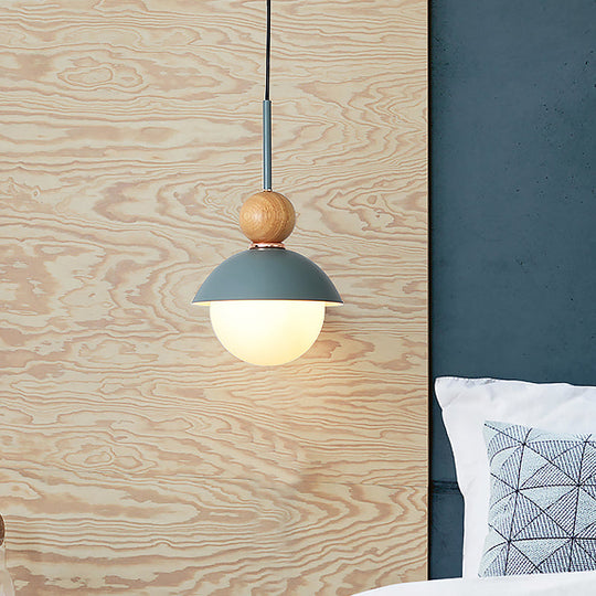 Sunny Doll Shape Hanging Light: Macaron Metallic Suspension Lamp (1 Bulb) In Pink/Light Blue For