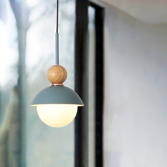 Sunny Doll Shape Hanging Light: Macaron Metallic Suspension Lamp (1 Bulb) In Pink/Light Blue For