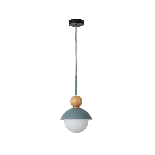 Sunny Doll Hanging Light Macaron Metallic Suspension Lamp - 1 Bulb In Pink/Light Blue For Dining