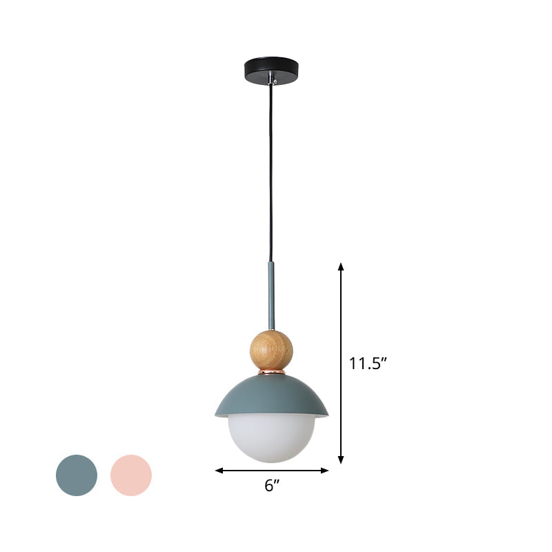 Sunny Doll Hanging Light Macaron Metallic Suspension Lamp - 1 Bulb In Pink/Light Blue For Dining