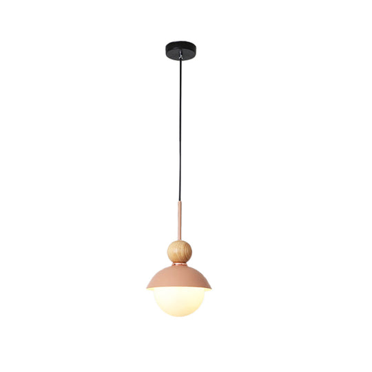 Sunny Doll Hanging Light Macaron Metallic Suspension Lamp - 1 Bulb In Pink/Light Blue For Dining