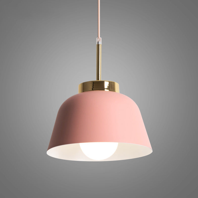 Macaron Style Pink Pendant Ceiling Lamp With Iron Shade - 1-Light Dining Room Lighting