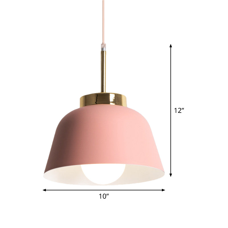 Macaron Style Pink Pendant Ceiling Lamp With Iron Shade - 1-Light Dining Room Lighting