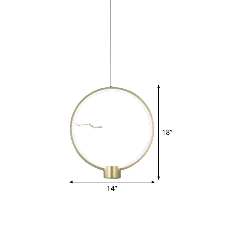 Minimalist Led Gold Hanging Pendant Light - Ring Metal Ceiling Lamp Fixture In White/Warm