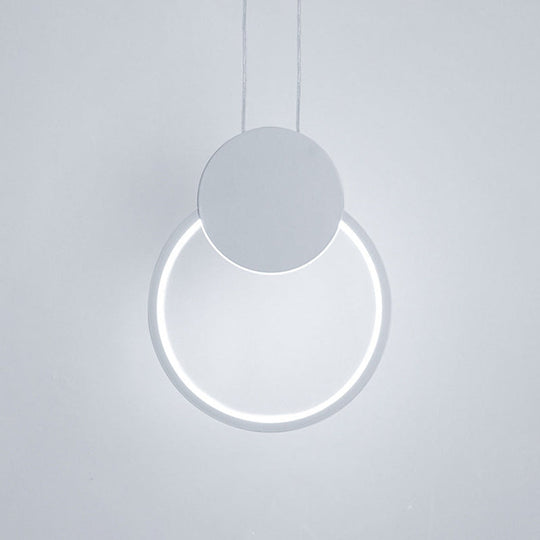 Modern Round Led Suspension Light In White/Black - Perfect Bedside Lamp With White/Warm