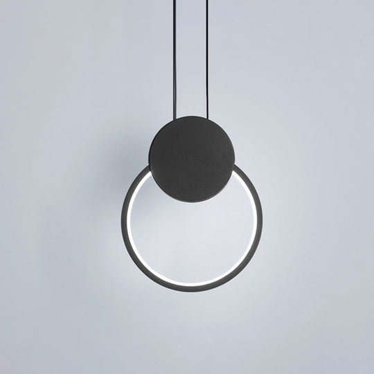 Modern Round Led Suspension Light In White/Black - Perfect Bedside Lamp With White/Warm