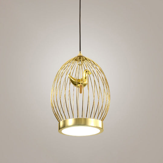 Modern Metallic Hanging Light Fixture With Bird Deco - Gold Finish Pendant Lamp
