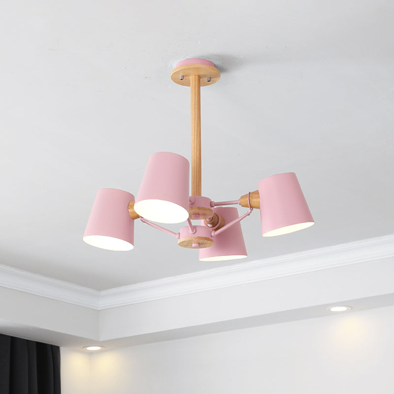 Macaron 4 - Light Semi Flush Ceiling Lamp Pink/Yellow Barrel With Wood Rod Pink