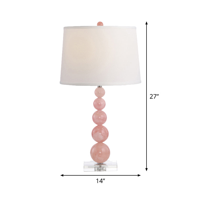 Modern Pink Nightstand Lamp: Barrel-Shaped Reading Light With Fabric Shade