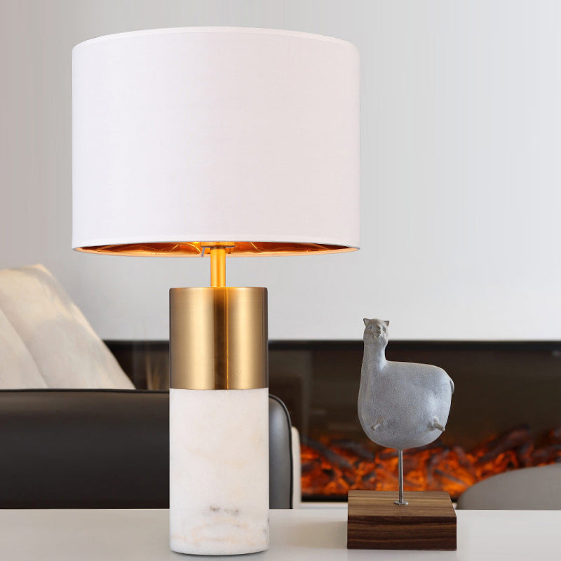 Modern White Fabric Desk Lamp With Marble Base