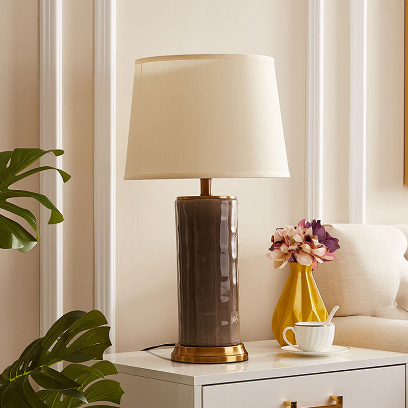 Contemporary Green/Coffee Barrel Reading Book Light Stylish 1-Head Task Lighting With Fabric Shade