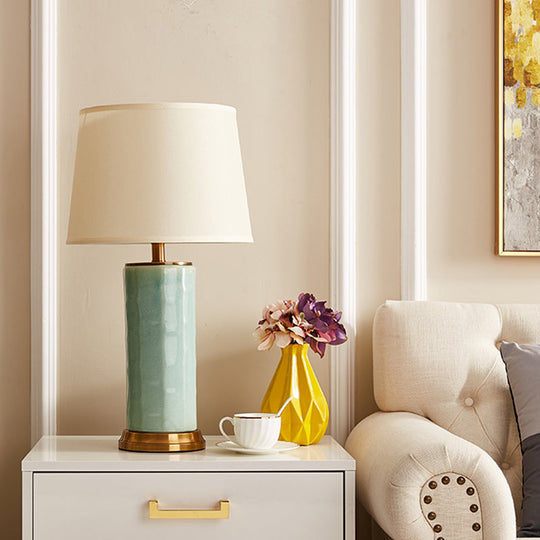 Contemporary Green/Coffee Barrel Reading Book Light Stylish 1-Head Task Lighting With Fabric Shade