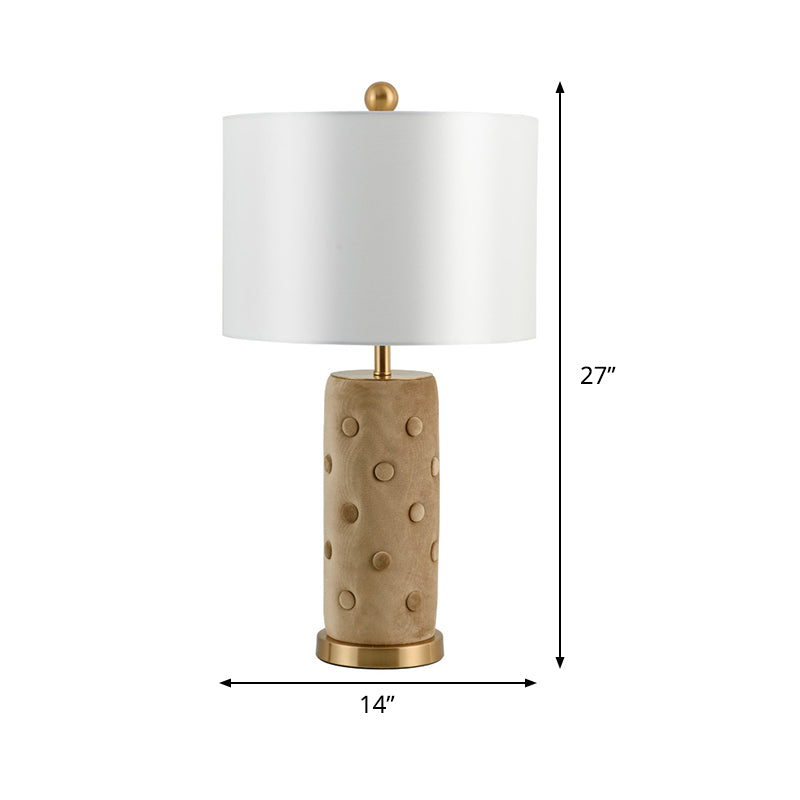 Modern Fabric Night Table Lamp In White With Straight Sided Shade