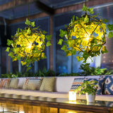 Retro Metal Pendant Ceiling Light: Geometric Design 1 Head Black Led Drop Lamp With Plant Decor -