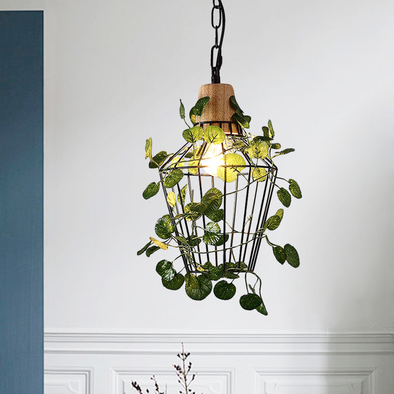 Vintage Black Metal Led Plant Ceiling Hang Pendant – Ideal For Restaurants - Bulb Cage Fixture / D