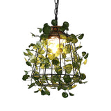 Vintage Black Metal Pendant Lamp With Led Bulb Cage For Restaurants And Plants