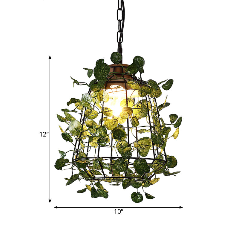 Vintage Black Metal Pendant Lamp With Led Bulb Cage For Restaurants And Plants