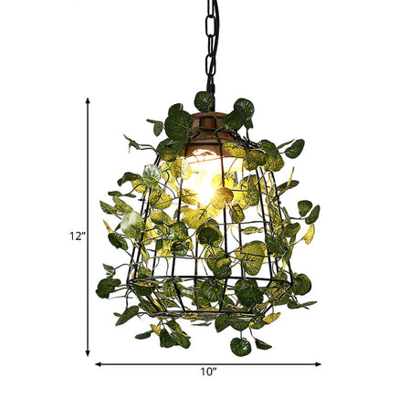 Vintage Black Metal Pendant Lamp With Led Bulb Cage For Restaurants And Plants
