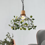 Vintage Black Metal Pendant Lamp With Led Bulb Cage For Restaurants And Plants / C