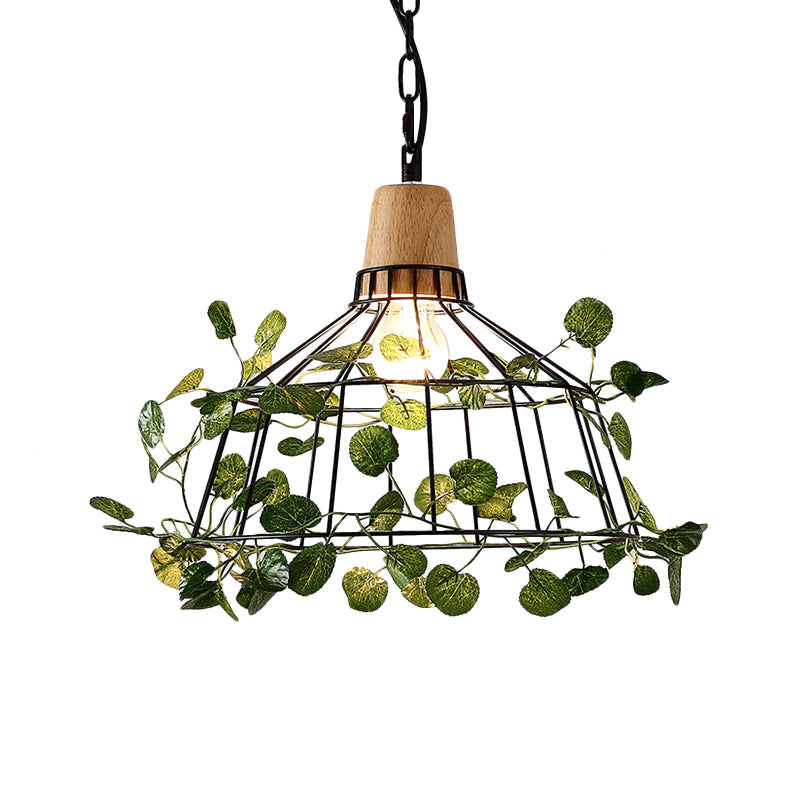 Vintage Black Metal Pendant Lamp With Led Bulb Cage For Restaurants And Plants