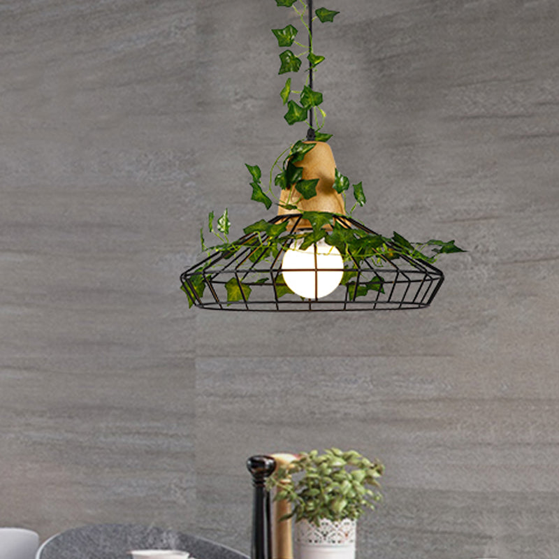 Black Antique Metal Barn Led Drop Pendant Lamp With Plant For Restaurant