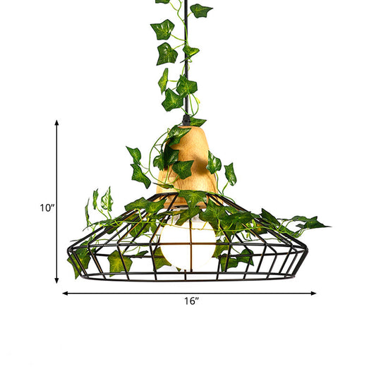 Black Antique Metal Barn Led Drop Pendant Lamp With Plant For Restaurant