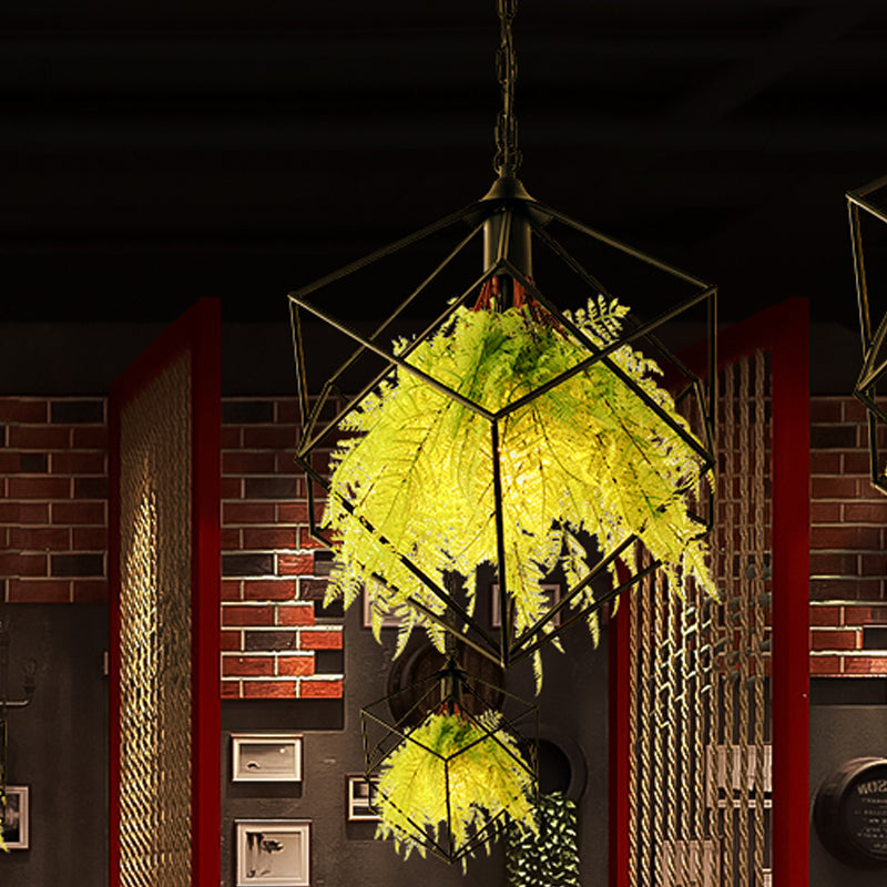 Black Metal Geometric Plant Hanging Pendant With Led Light Ideal For Restaurants - 1 Bulb