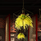 Black Metal Geometric Plant Hanging Pendant With Led Light Ideal For Restaurants - 1 Bulb