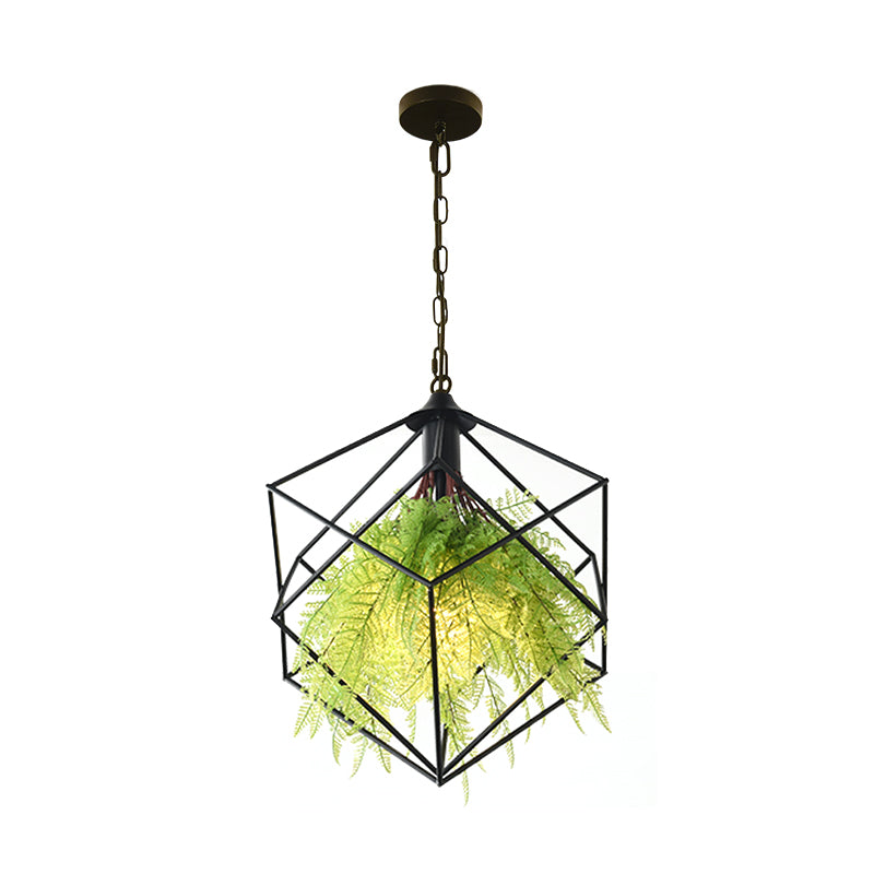 Black Metal Geometric Plant Hanging Pendant With Led Light Ideal For Restaurants - 1 Bulb