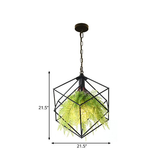 Black Metal Geometric Plant Hanging Pendant With Led Light Ideal For Restaurants - 1 Bulb