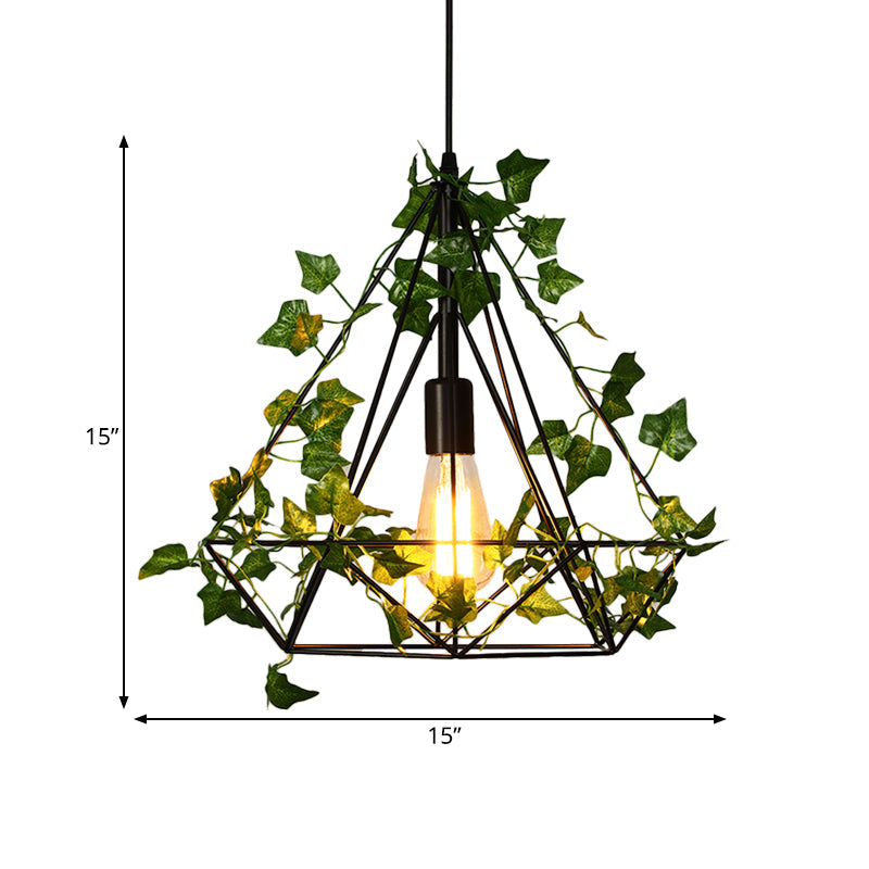 Black Diamond Metal Ceiling Light With Led Down Lighting Pendant And Plant Décor - 10’/15’/18’ W