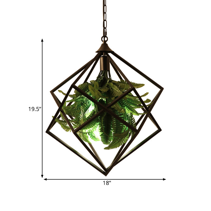 Retro Geometric Ceiling Light With Plant Led Bulb And Black Finish - 18’/21.5’ Wide