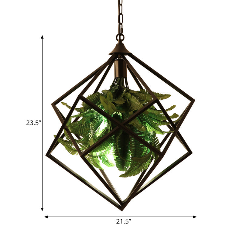 Retro Geometric Ceiling Light With Plant Led Bulb And Black Finish - 18’/21.5’ Wide