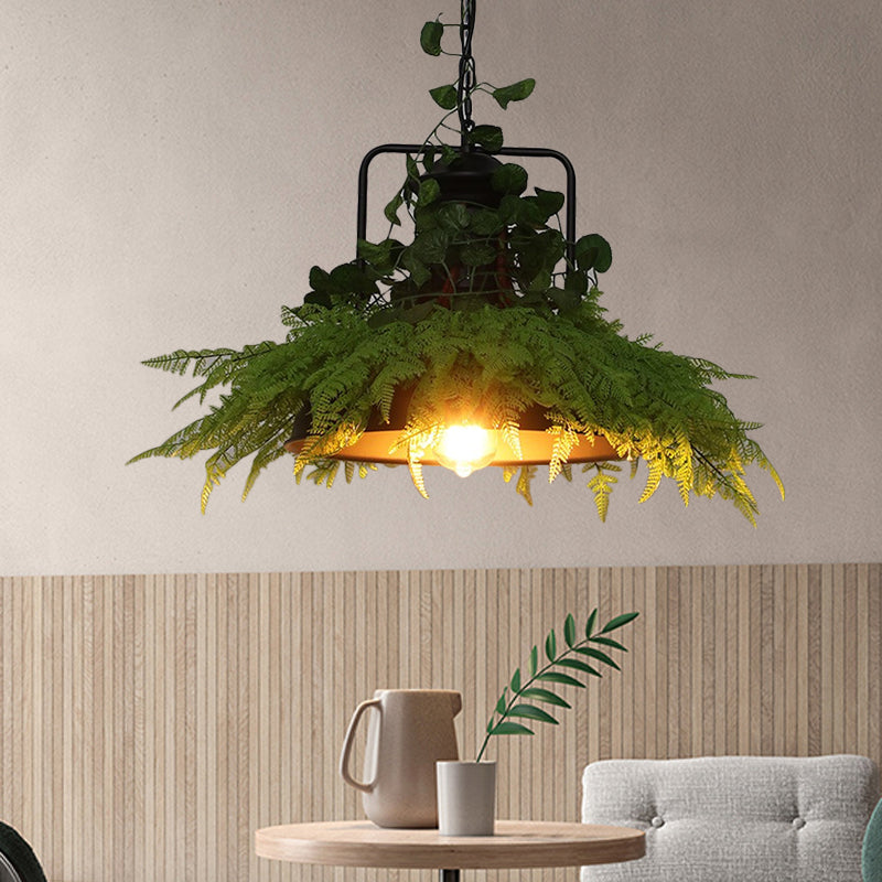 Black Barn Pendant Light Retro Metal 1 Head Led Ceiling Lamp With Plant - Multiple Sizes Available