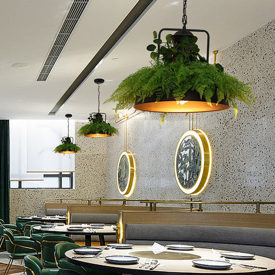 Black Barn Pendant Light Retro Metal 1 Head Led Ceiling Lamp With Plant - Multiple Sizes Available