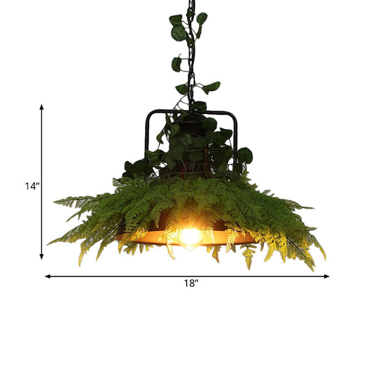Black Barn Pendant Light Retro Metal 1 Head Led Ceiling Lamp With Plant - Multiple Sizes Available