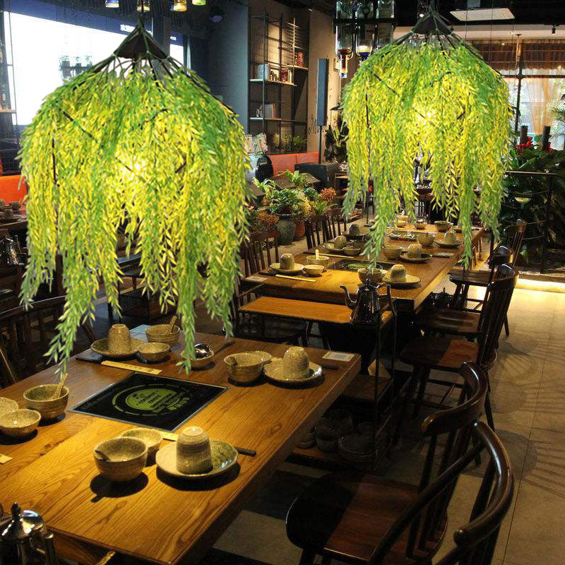 Vintage Black Metal Led Pendant Hanging Light Fixture For Restaurants - 18/21.5 W 1-Bulb Caged Plant
