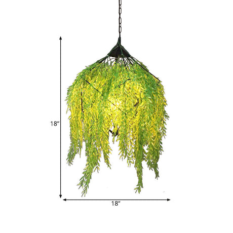 Vintage Black Metal Led Pendant Hanging Light Fixture For Restaurants - 18/21.5 W 1-Bulb Caged Plant