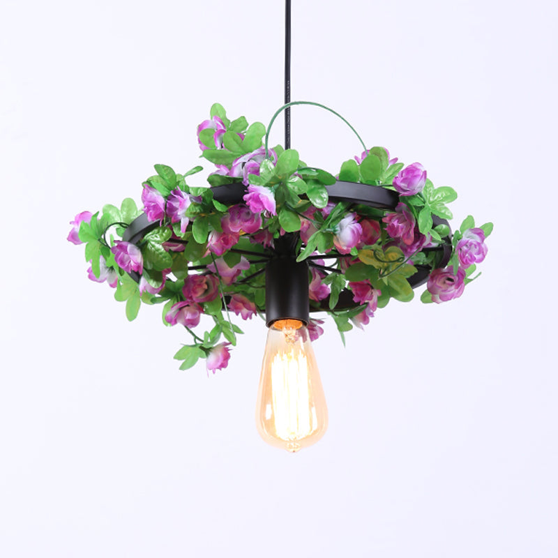 Vintage Bare Bulb Pendant Light Fixture With Led Flower Design For Restaurants