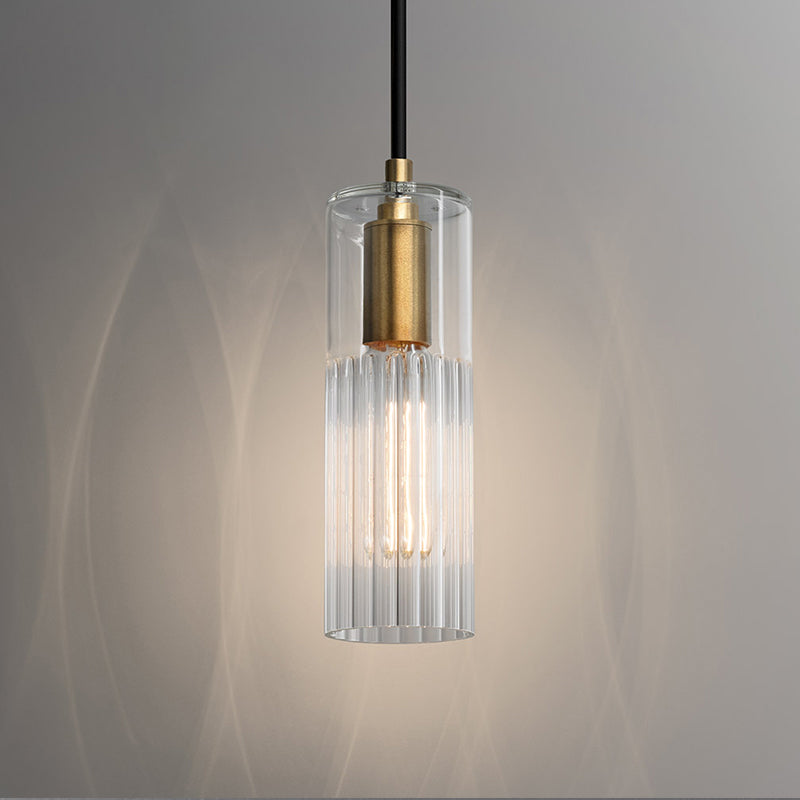 White Prismatic Glass Pendant Ceiling Lamp With Brass Finish - Simple Tube Design For Bedroom