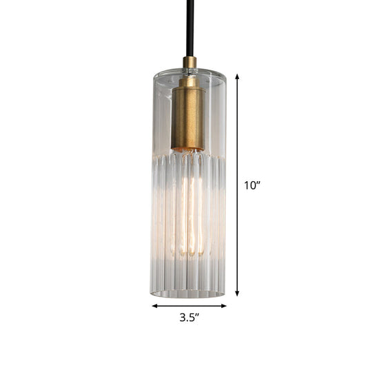 White Prismatic Glass Pendant Ceiling Lamp With Brass Finish - Simple Tube Design For Bedroom