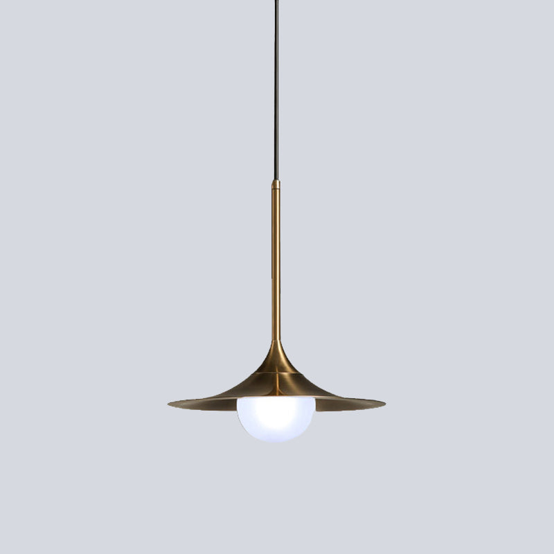 Modern 1-Head Brass Ceiling Lamp With Iron Horn Shape And Glass Shade